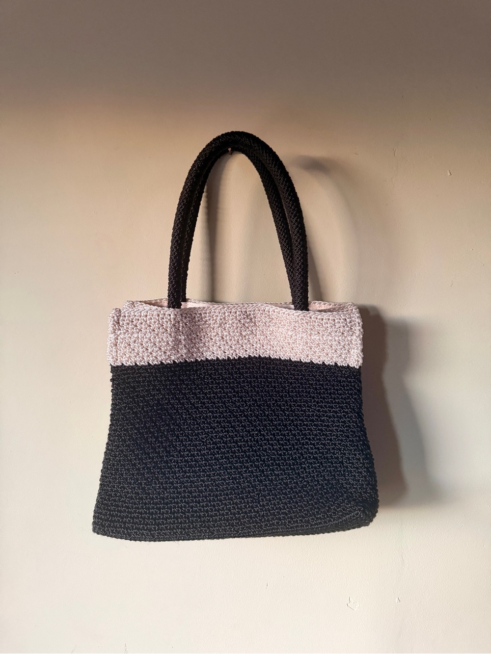 Handwoven Black and Cream Tote Bag